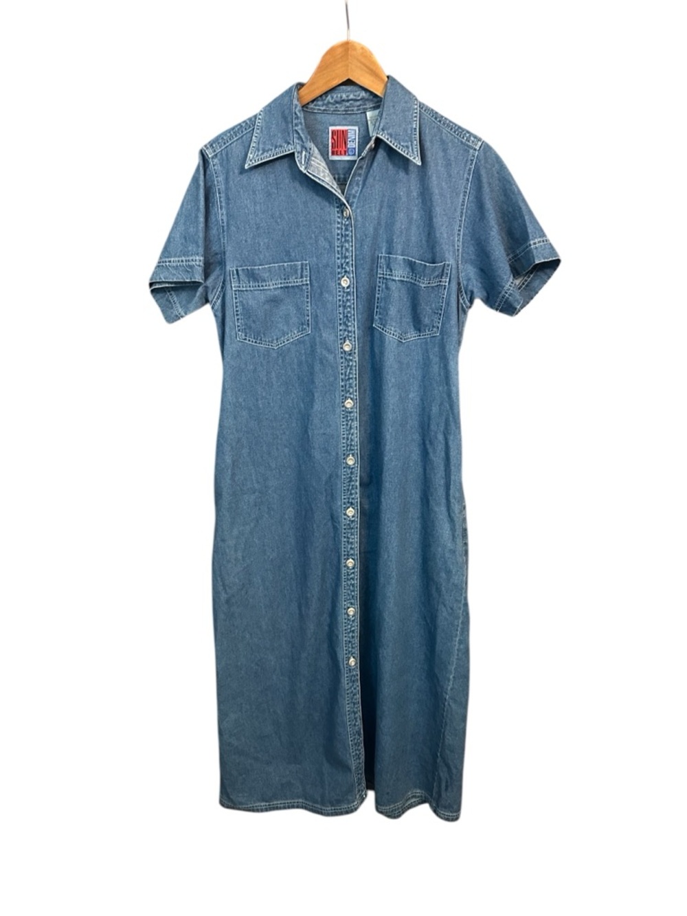 VTG Modest Maxi Denim Dress Womens Medium Cotton Country Cortagecore Minimalist